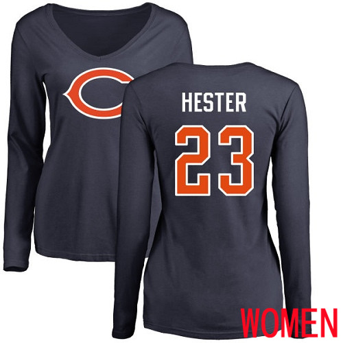 Chicago Bears Navy Blue Women Devin Hester Name and Number Logo NFL Football #23 Long Sleeve T Shirt->nfl t-shirts->Sports Accessory